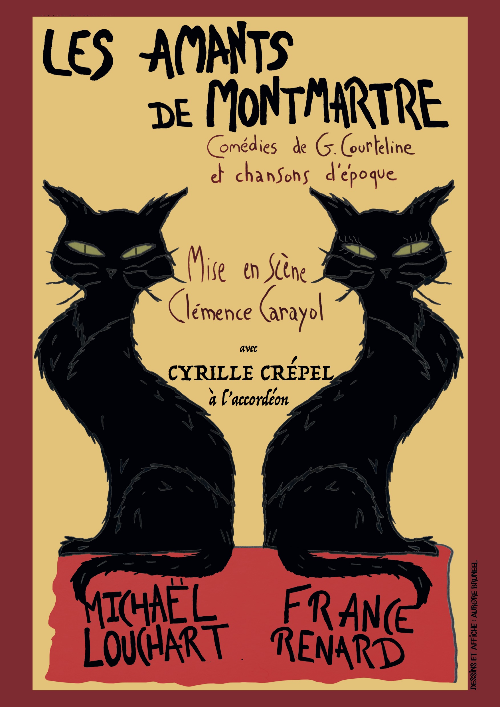 Affiche avec 2 chats noirs - Comédie romantique les Amants de Montmartre.